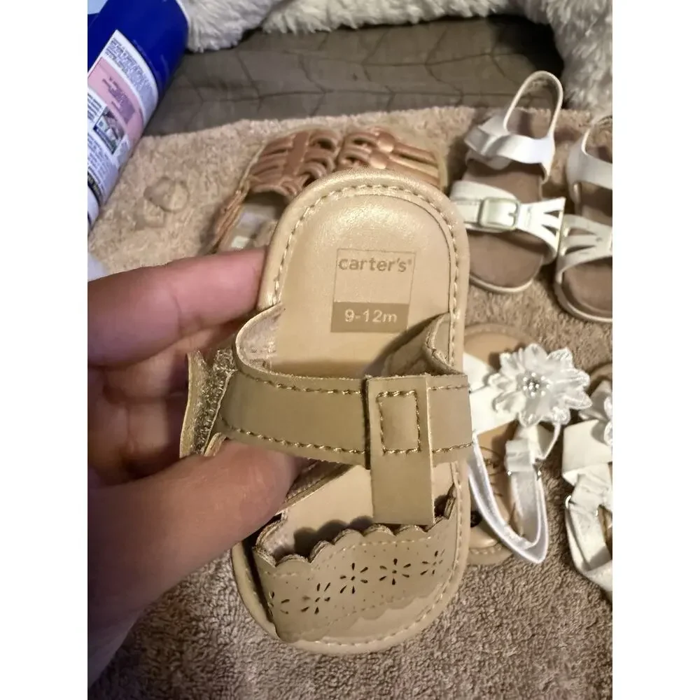Girls Sandals bundle, 2 carters size (9-12M), 1 size 12m, and 1 size 3c